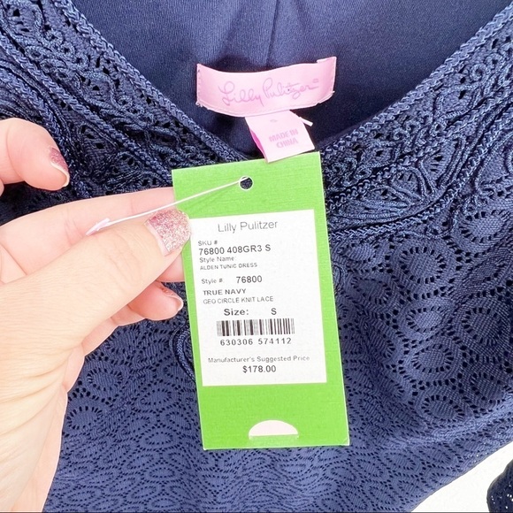 Lilly Pulitzer Alden Lace Tunic Dress Geo Circle Knit Lace Navy Size Small NWT - Picture 5 of 6